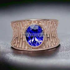 Tanzanite Oval Cut With 925 Sterling Silver Gold Plated Ring For Men's #A86