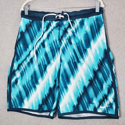 Nike Men Swimwear Medium Blue Trunks Logo Outdoor Beach Drawstring READ