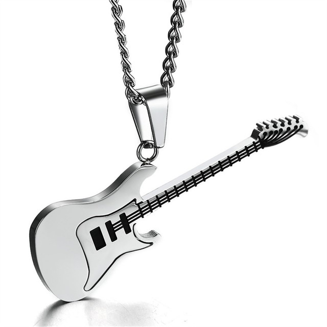 Stainless Steel Jewelry Electric Guitar Pendant Necklace Stainless Steel Jewelry Electric Guitar Pendant Necklace Sweater Chain 1pc Silver
