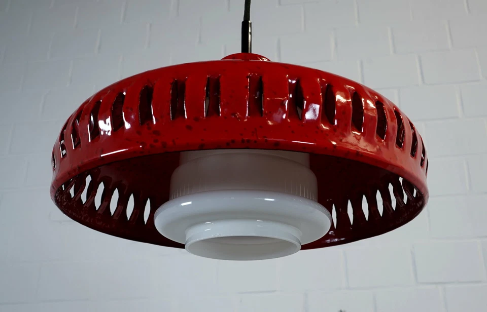 exklusive Hustadt Emaille Opalglas Decken Lampe Pendelleuchte Vintage 60er Jahre - Bild 4 von 4