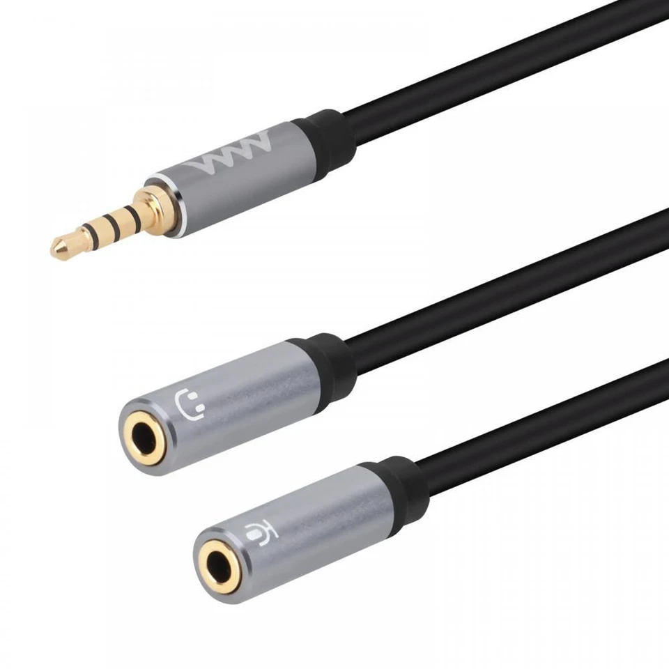 3.5mm Audio Extension Cable, 1 Male to 2 Female Mic Headphone Y Splitter 1m - Image 2 of 4