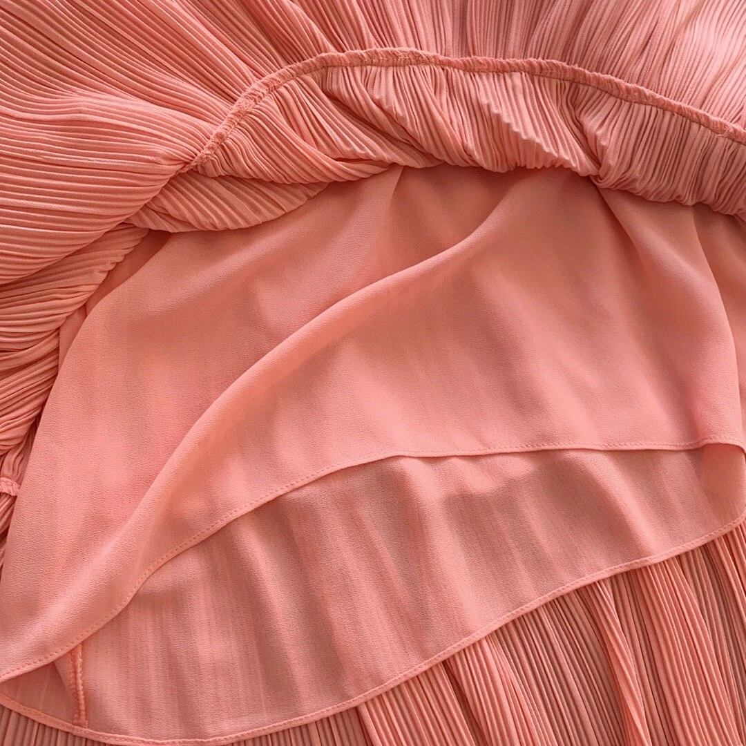 PALM ANGELS MISA Los Angeles Azmina mini abito rosa plissettato boho manica lunga blusa XS $462