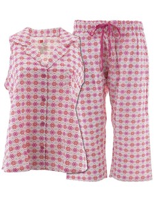 Hanes-Womens-Pink-Floral-Capri-Woven-Cotton-Pajamas