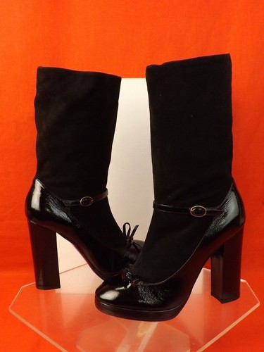 NUEVO EN CAJA BOTAS DE TOBILLO MARC JACOBS NEGRAS PATENTADAS CUERO Y GAMUZA HOLGADAS CON ARCO 38.5 ITALIA - Imagen 2 de 12