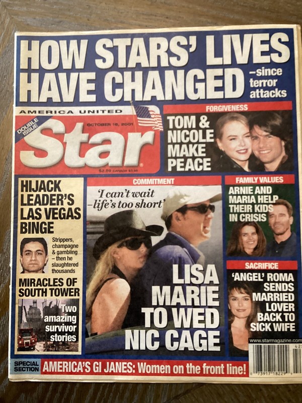 Lisa Marie Presley Tom Cruise 9/11 rare Star Magazine Oct 2001 new see details 