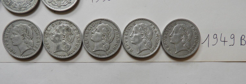Lot x10 Pièces France : 5 francs Alu LAVRILLIER entre 1945 et 1950 - Imagen 11 de 13