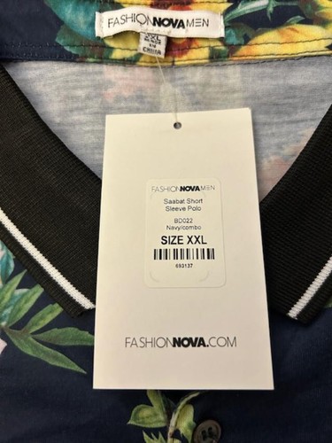 Fashion Nova Mens Polo Shirt 2XL Aloha Hawaiian Tropical Floral Birds Stretch - Picture 10 of 10