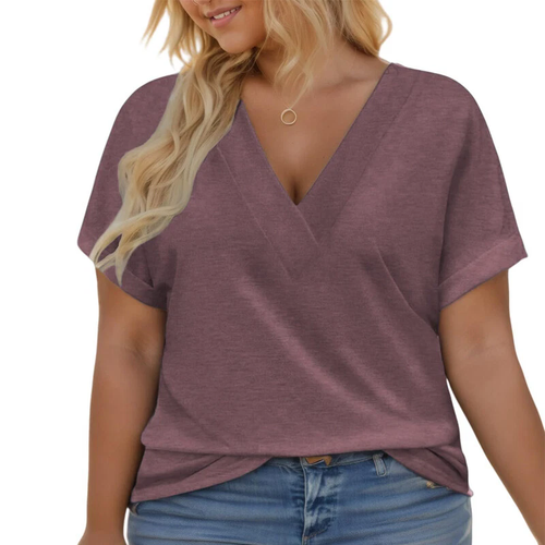 Plus Size V Neck T Shirt XL-5XL Women Short Sleeve Summer Casual Loose Tunic Top - Picture 4 of 16