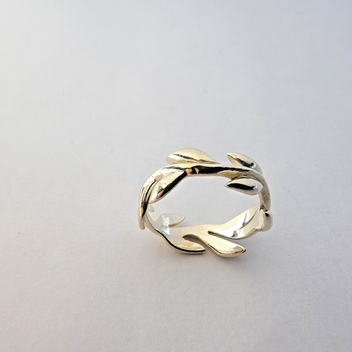 Vintage MG Designer Signed Olive Leaf Branch Sterling Silver 925 Ring Band (5.8) - Picture 3 of 9