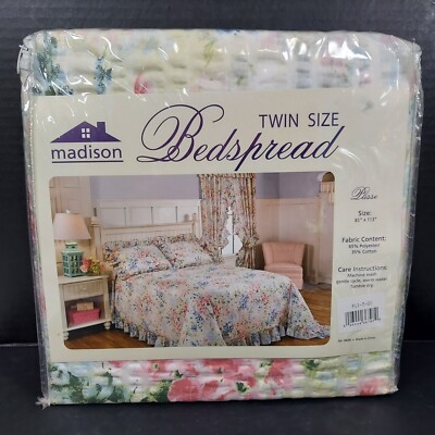 Madison Plissé Bedspread Seersucker TWIN Cotton/Poly Floral Chintz 85x113'' NEW
