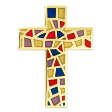 PinMart's Stained Glass Cross Religious Church Enamel Lapel Pin