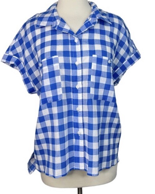 Sanctuary Blue Gingham Button Down camp shirt Cuf… - image 3