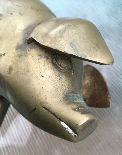 Vintage all BRASS PIG PIGGY BANK Doorstop 8½" Long No Tail Hog Swine - Picture 14 of 14