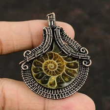 Ammonite Fossil Jewelry Copper Gift For Sister Wire Wrapped Pendant 2.44"