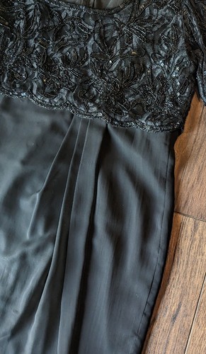 Unbranded Womans Formal Black Sheath Dress Beaded Top & Sleeves Chiffon Skirt XL - Picture 12 of 17