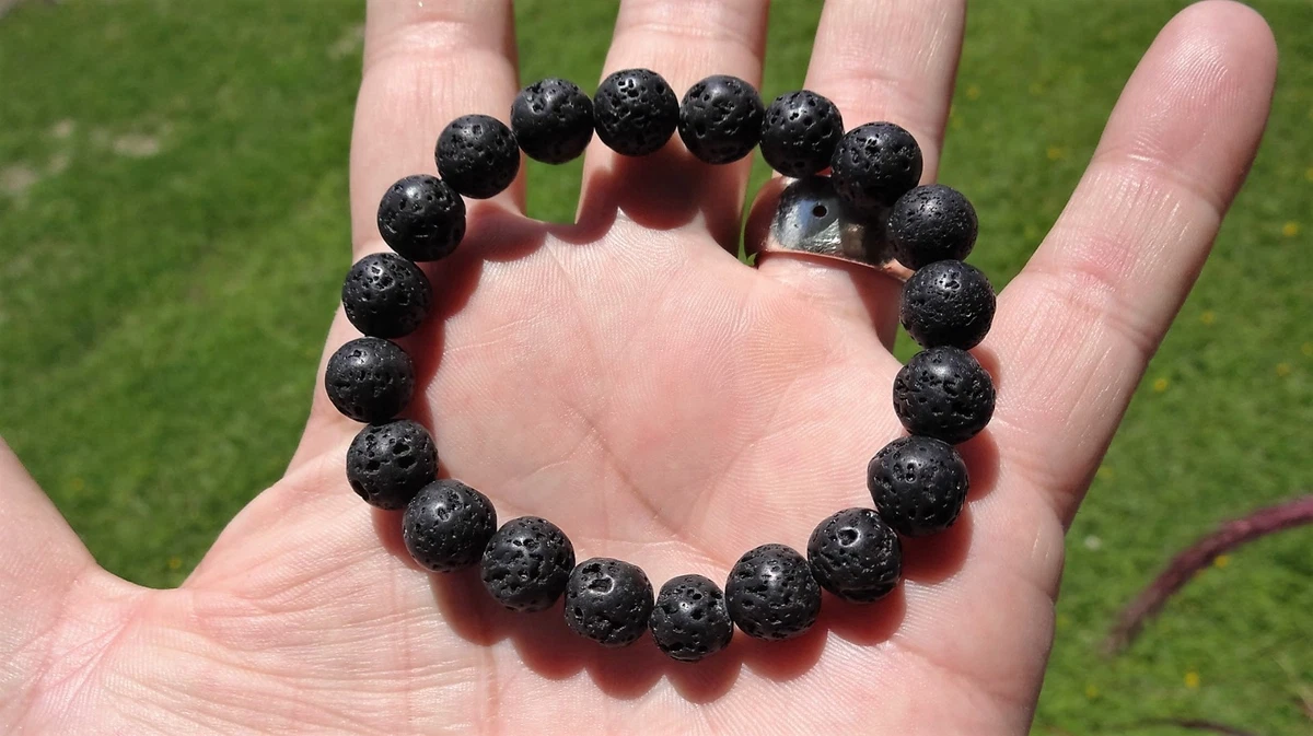 VOLCANIC LAVA Rock bead bracelet for MEN Stretch 10mm 7 7.5 8 or 8.5 inch