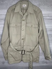 Vintage Mens XL Tilley Endurables Button Up Military Jacket Beige Poly Cotton