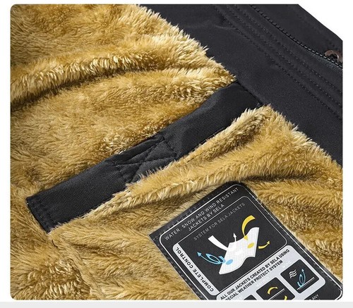 2024 Neu Herren Winter Herbst Work Outwearing Parka Schwarz Fleece Gefüttert Dick Warm - Bild 11 von 14