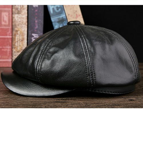 Men Women PU Leather Newsboy Cap Baker Boy Hat Gatsby Beret Flat Cap Black Retro - Picture 7 of 12