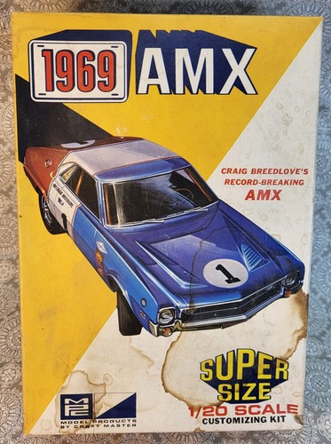 Vintage MPC 1969 AMX 1/20 Plastik Modellbausatz Originalausgabe! Ungebaut! Inventarisiert