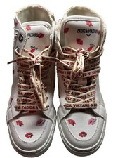 Zadig  Voltaire Flash Lips High Top Canvas Sneaker White Womens 36 5.5 New 398