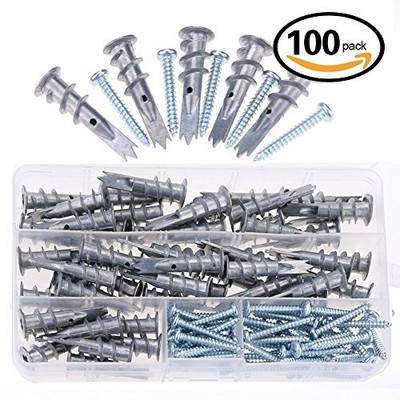 Hilitchi 112 Pieces Large and Small Plastic Self-Drilling Drywall and Hollow-Wall Anchor with Screws Kit