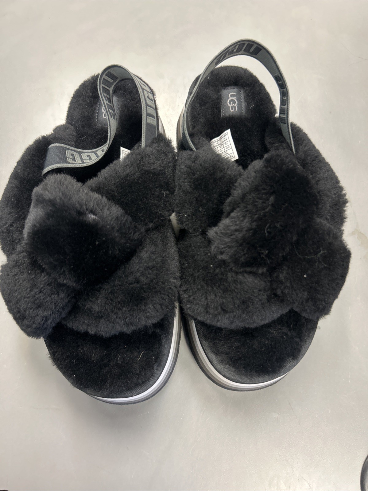 Ugg Black Disco Knot Slide, Sheepskin Platform Slippers Sandals, Us 10