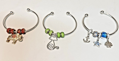 Plus size Charm Bracelets Stainless Steal Adjust Open Cuff- Cat , Sea, Elephant