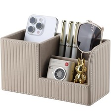 Desk Pen Organizer Office Supplies Caddy Pu Leather Multi-function Storage Bo...