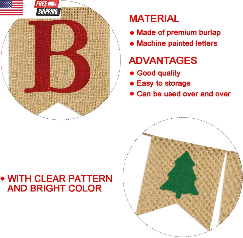 Guirnalda de árbol de Navidad Be Merry | Banderín de vacaciones | Burla natural interior/exterior Foto 4 de 4