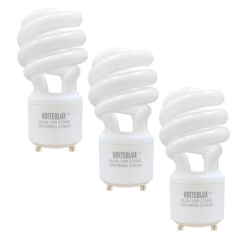 13Watt T2 Spiral CFL GU24 2 Prong Light Bulb Base 2700K 900lm 120v 60Hz Light
