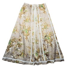 Vintage Chessa Davis Skirt Womens Medium Beige Floral Satin Boho Maxi 70s USA