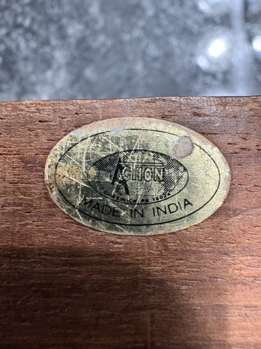 Caja de recuerdo de baratija de joyería de madera tallada a mano de colección con incrustaciones florales India - Imagen 8 de 8