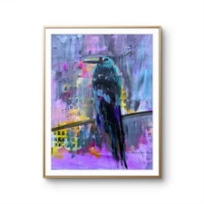 11"x14" Abstract Raven Crow Painting on Paper Expressionism Design Home Art
