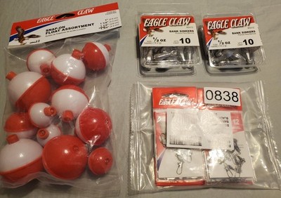 FISHING ~ EAGLE CLAW ~ FLOATS / BOBBERS / 1/2 OZ. BANK SINKERS / SWIVELS  ~ NEW