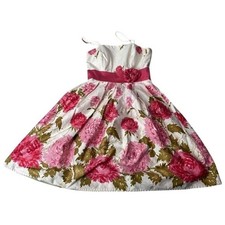 J Howard Women Floral Print Pink Ribbon Flower Accent Fit Flare Dress Size 6P