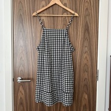 Anthropologie Black White Gingham Check Tie Back Apron Cami Mini Dress M