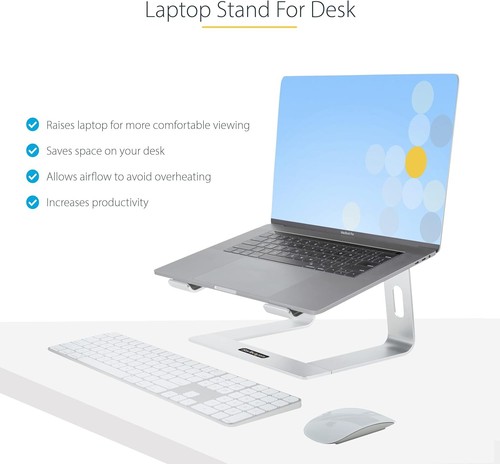 StarTech.com Laptop Stand for Desk, Supports 5kg/11lb, Aluminum, Silver, Ergonom - 第 2/7 張圖片