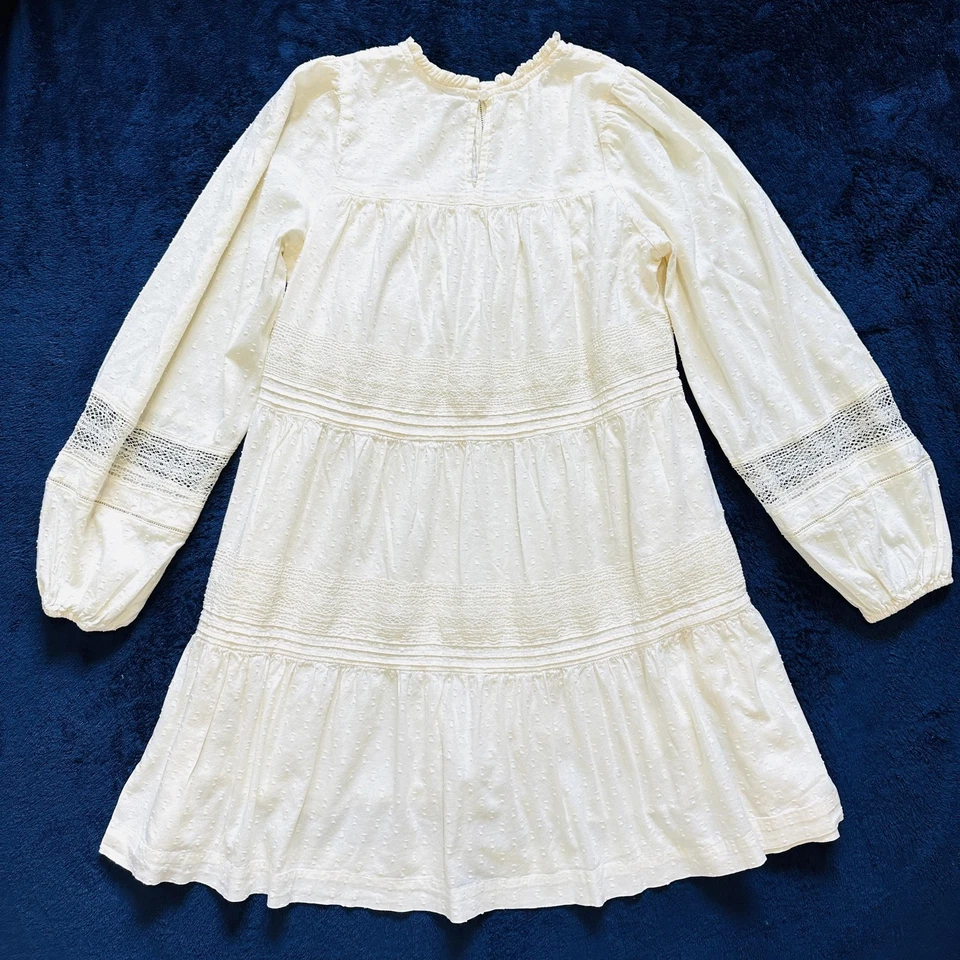 Antiguo Vestido Azul Marino Para Mujer Pequeño Crema L/S Encaje Boho Pintuck Pradera Babydoll En Niveles Foto 2 de 4