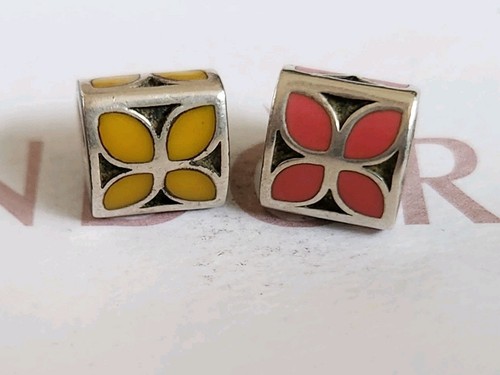 Pandora Four Petal Flower Charm Yellow and Pink 790437