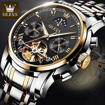 Automatic Mechanical Waterproof Watch Moon Phase Luxury Dial Men Men's Strap