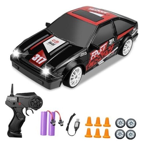 Remote Control Car 1/24 2.4GHz 4WD RC Drift Car, Rechargeable J.black - Red
