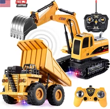 2 PCS Remote Control Construction Vehicle Toy Set, Friction-Powered RC Excavator