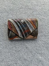 Vintage SAM SAM LEATHER Hand Painted TRI-FOLD Card Case Wallet
