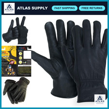 Men's Full Grain Black Deerskin Leather Gloves, 40g Insulated Lining, Warm Dur