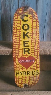 Vintage Coker Hybrids Corn Seed Advertising Porcelain Metal Sign Ear of Corn