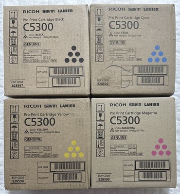 Ricoh Pro C5300 Black Cyan Magenta Yellow Toner Set 828597 828598 828599 828600