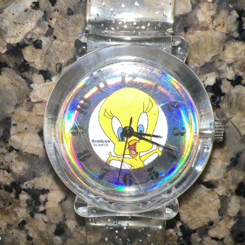 Vintage Armitron Tweety Bird Watch With Silver Speckled Band