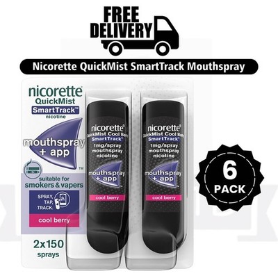 6 X Nicorette QuickMist SmartTrack 1 mg/Spray Mouthspray Cool Berry 2 x 150