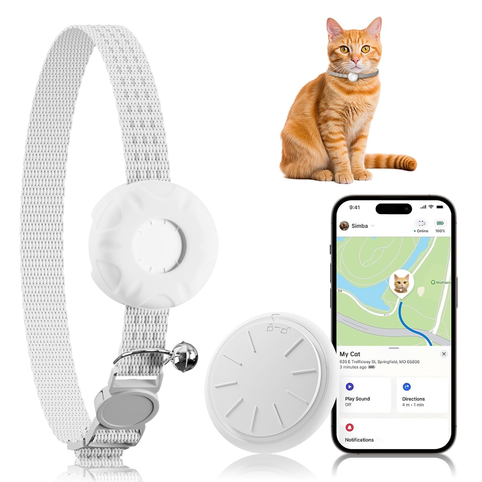 Mini GPS Cat Tracker with Collar - Lightweight Pet Tracker, No Subscription, Lon